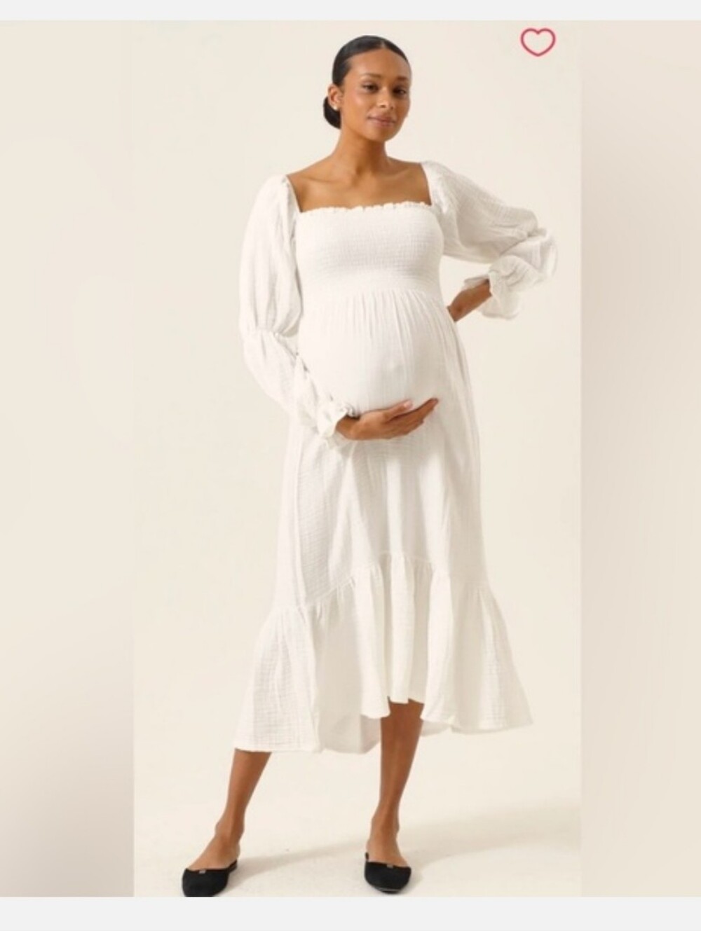 Nothing Fits But Smocked Square-Neck Maternity Midi Dress - White-Cream